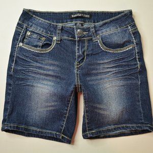 VANILLA STAR Size 2 Womens DARK Wash STRETCH Denim BLUE Jean‎ LOW Rise SHORTS